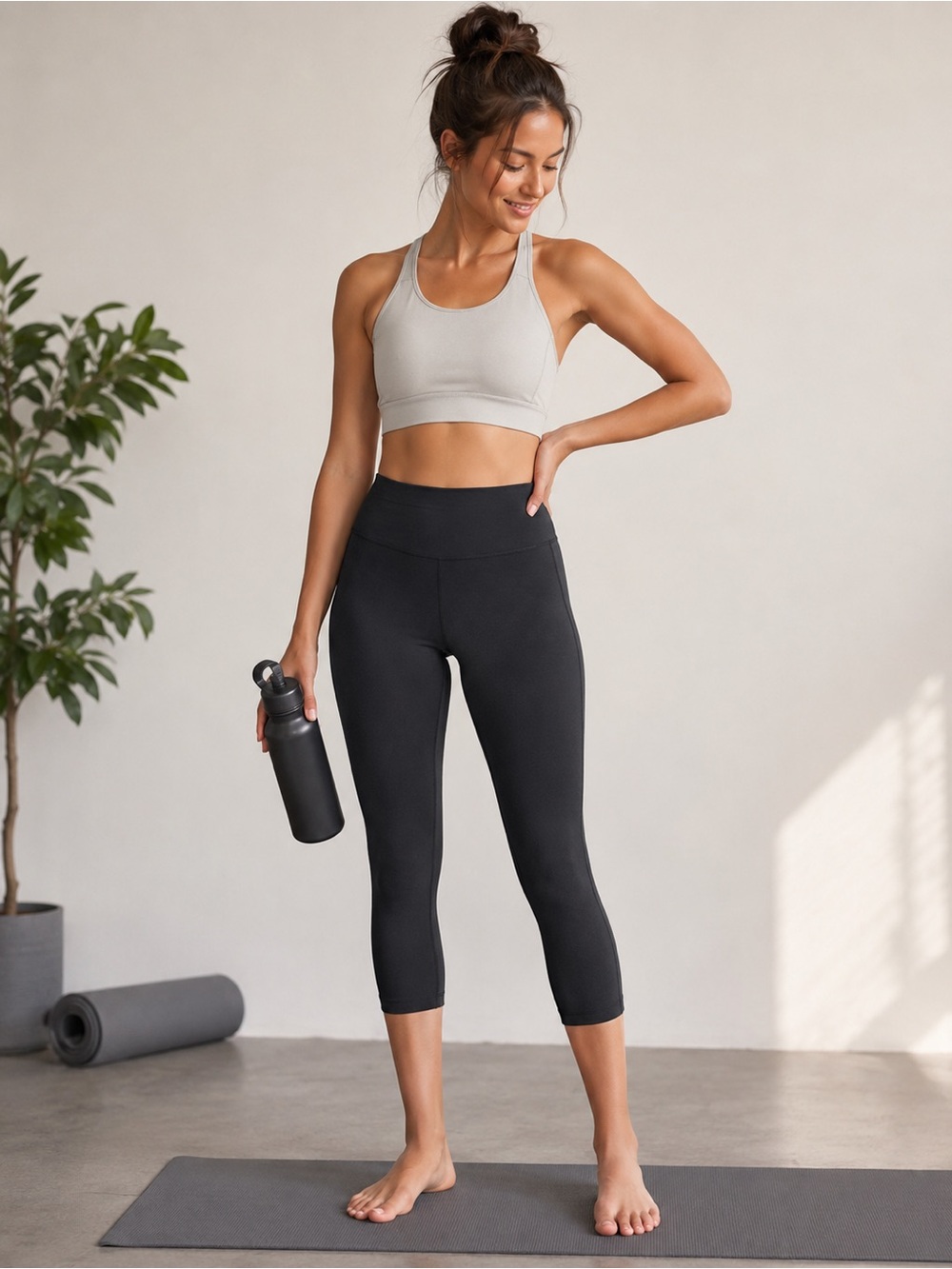 Athleta Chaturanga Capri 3/4 Leggings Charcoal Black Womans Size Large